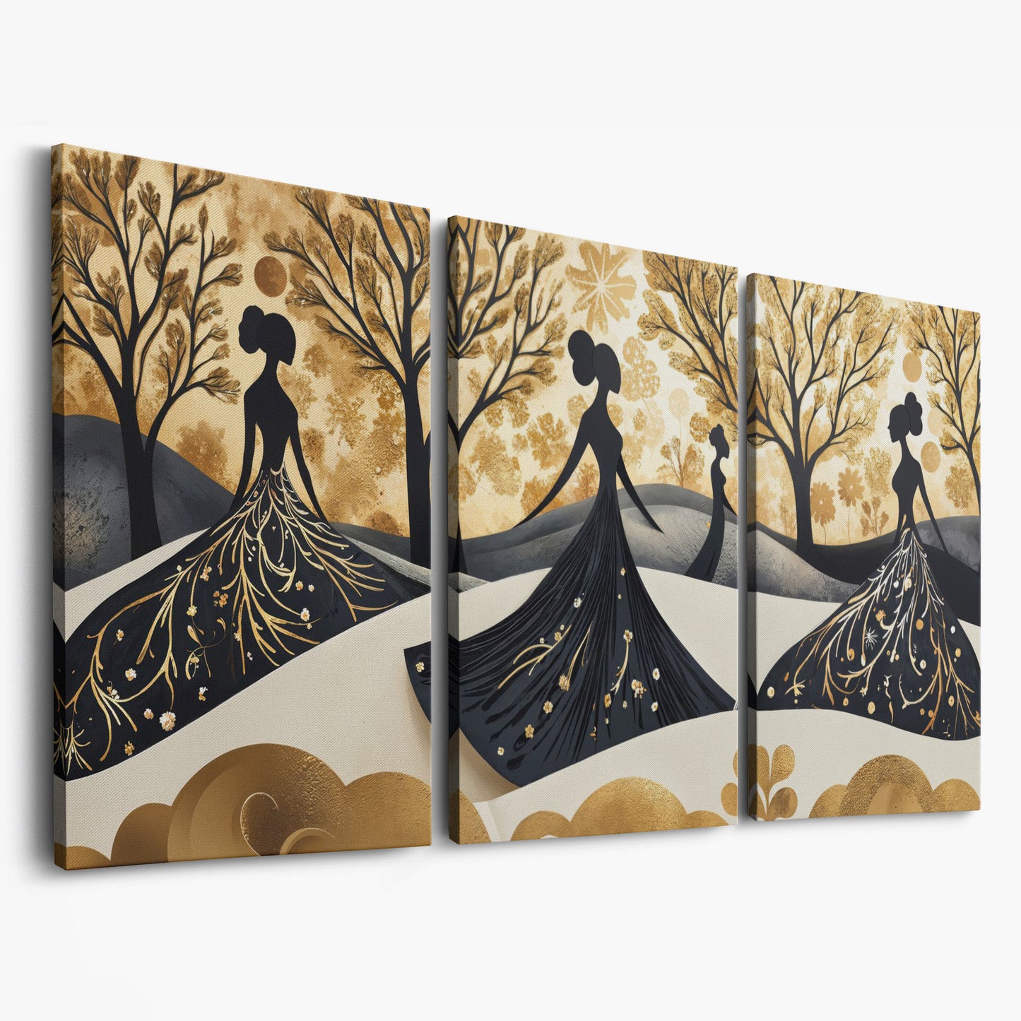 Fashion Silhouettes Canvas Print for Modern Walls as 3-panel split version