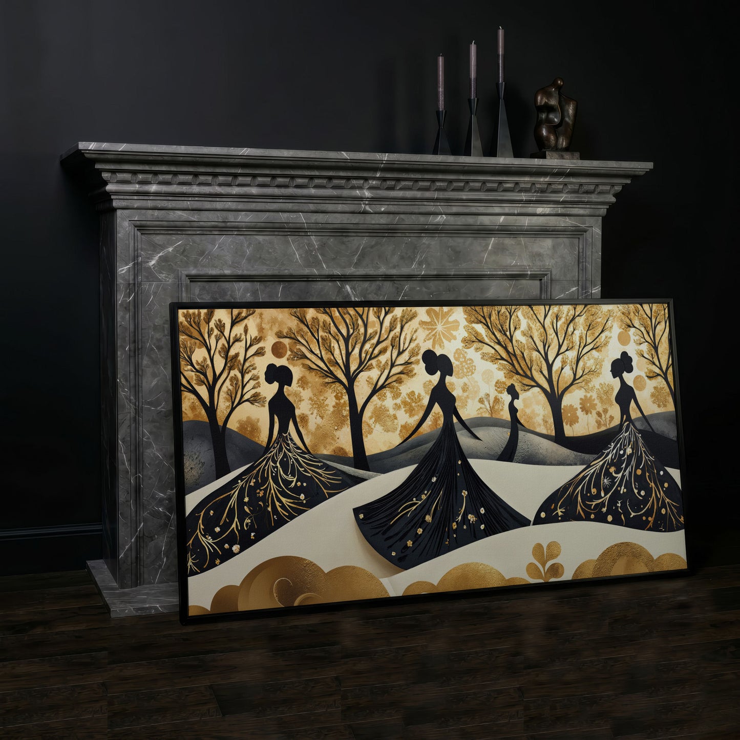 Fashion Silhouettes Canvas Print for Modern Walls in black floating frame