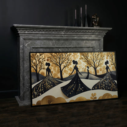 Fashion Silhouettes Canvas Print for Modern Walls in black floating frame