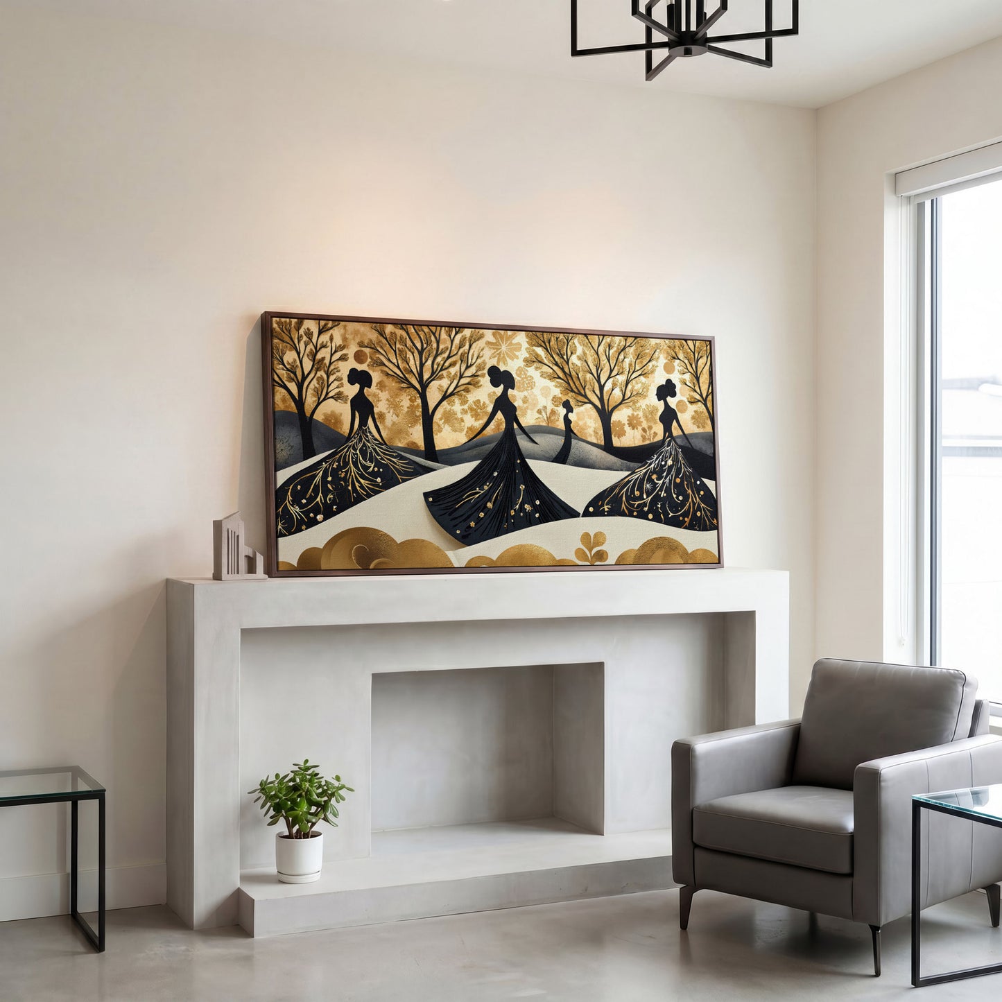 Fashion Silhouettes Canvas Print for Modern Walls in dark walnut floating frame