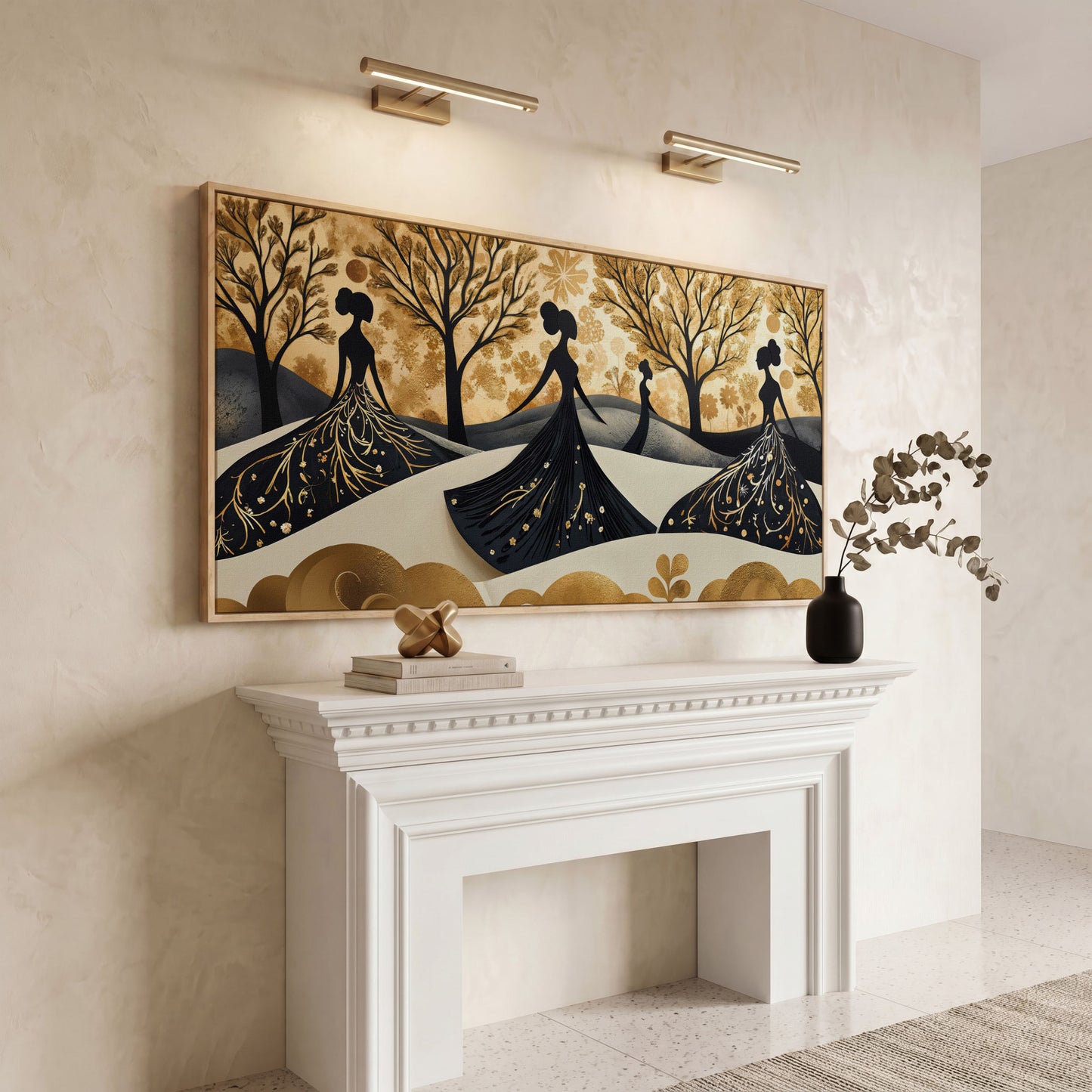 Fashion Silhouettes Canvas Print for Modern Walls in white oak floating frame