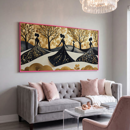 Fashion Silhouettes Canvas Print for Modern Walls in pink floating frame