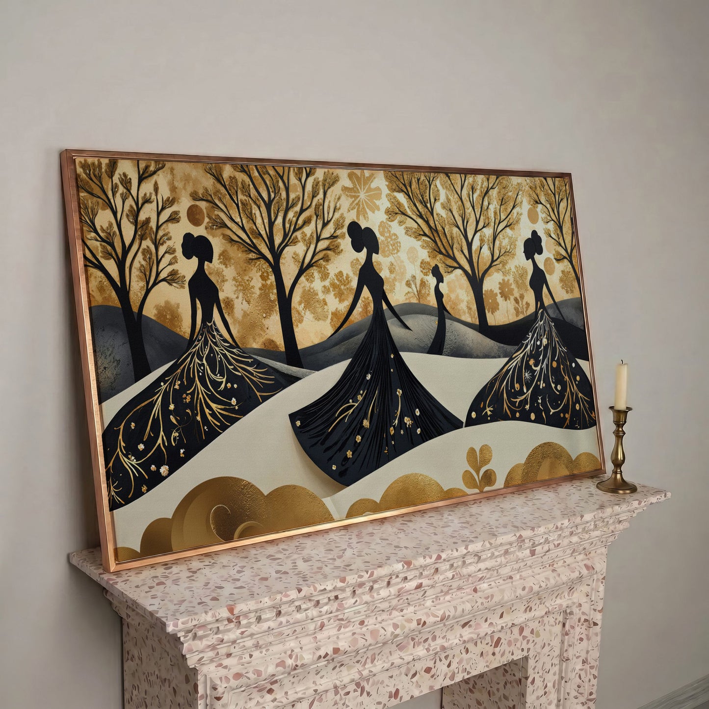 Fashion Silhouettes Canvas Print for Modern Walls in rose gold floating frame
