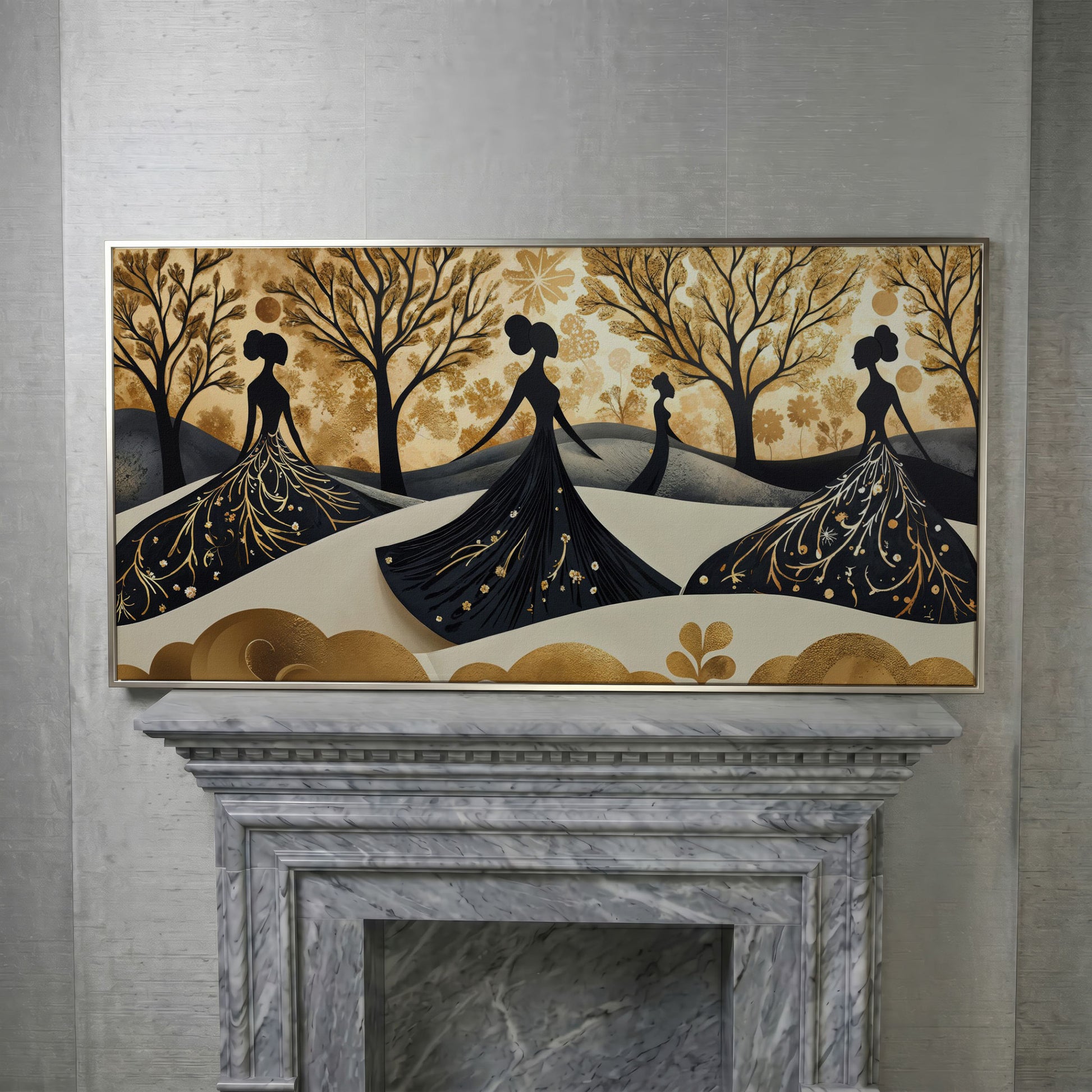 Fashion Silhouettes Canvas Print for Modern Walls in silver floating frame