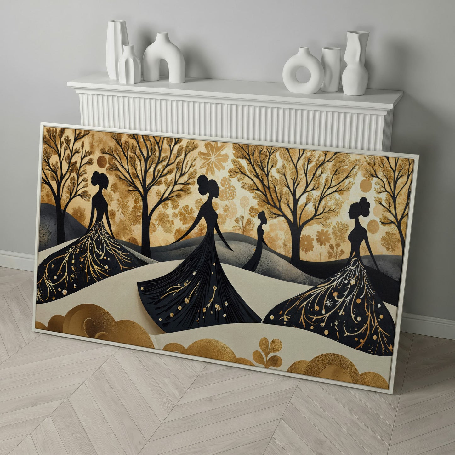 Fashion Silhouettes Canvas Print for Modern Walls in white floating frame