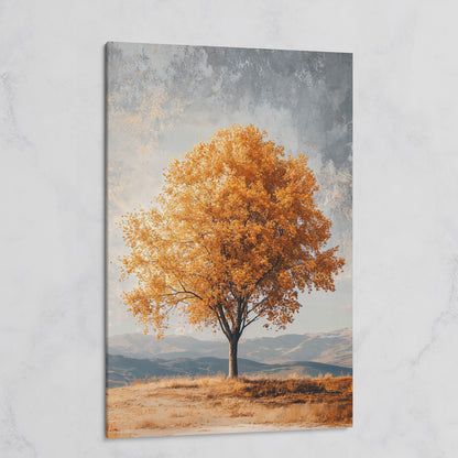 Autumn Tree with Layered Mountains Canvas Print on gallery wrap