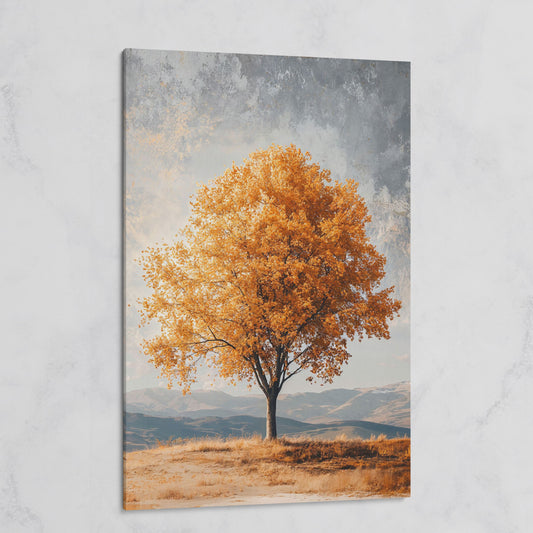 Autumn Tree with Layered Mountains Canvas Print on gallery wrap