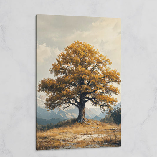 Autumn Tree and Mountain Landscape Canvas on gallery wrap