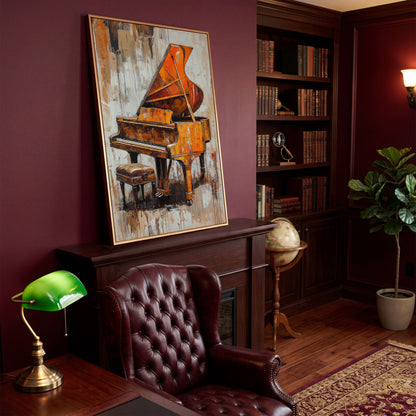 Vintage Piano Abstract Canvas Print in antique gold floating frame