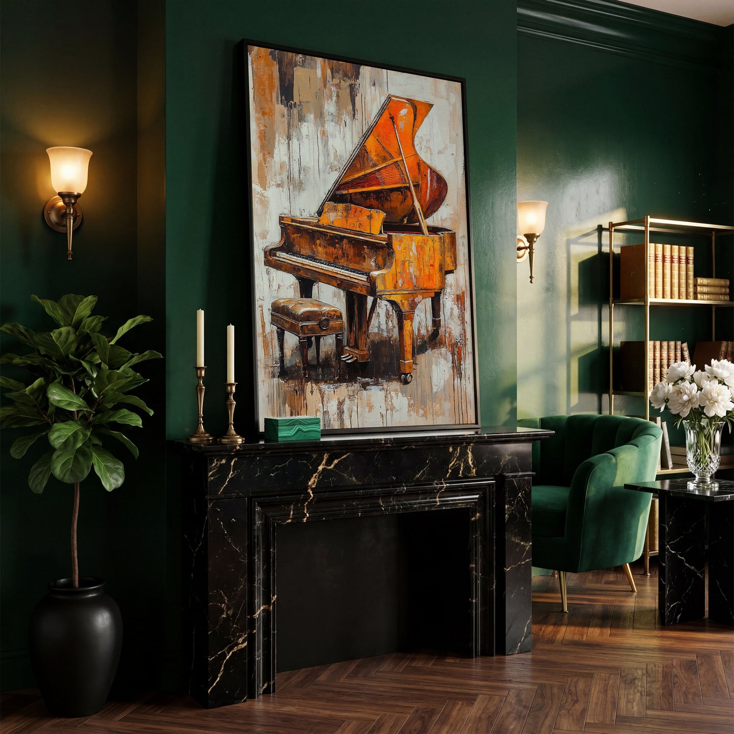 Vintage Piano Abstract Canvas Print in black floating frame