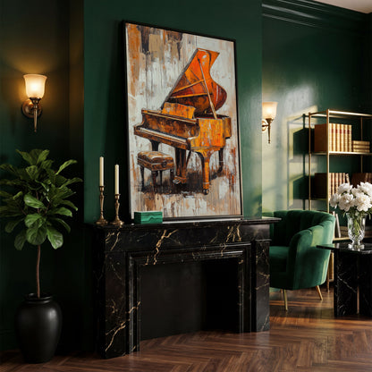 Vintage Piano Abstract Canvas Print in black floating frame