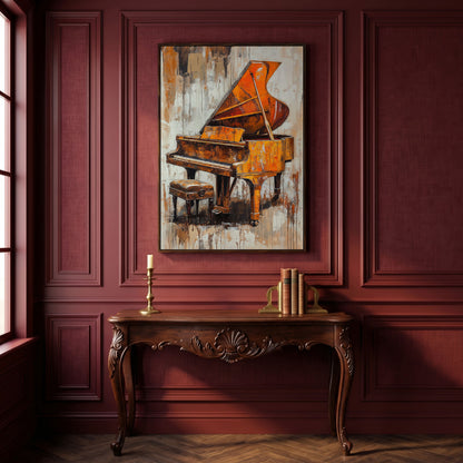 Vintage Piano Abstract Canvas Print in dark walnut floating frame