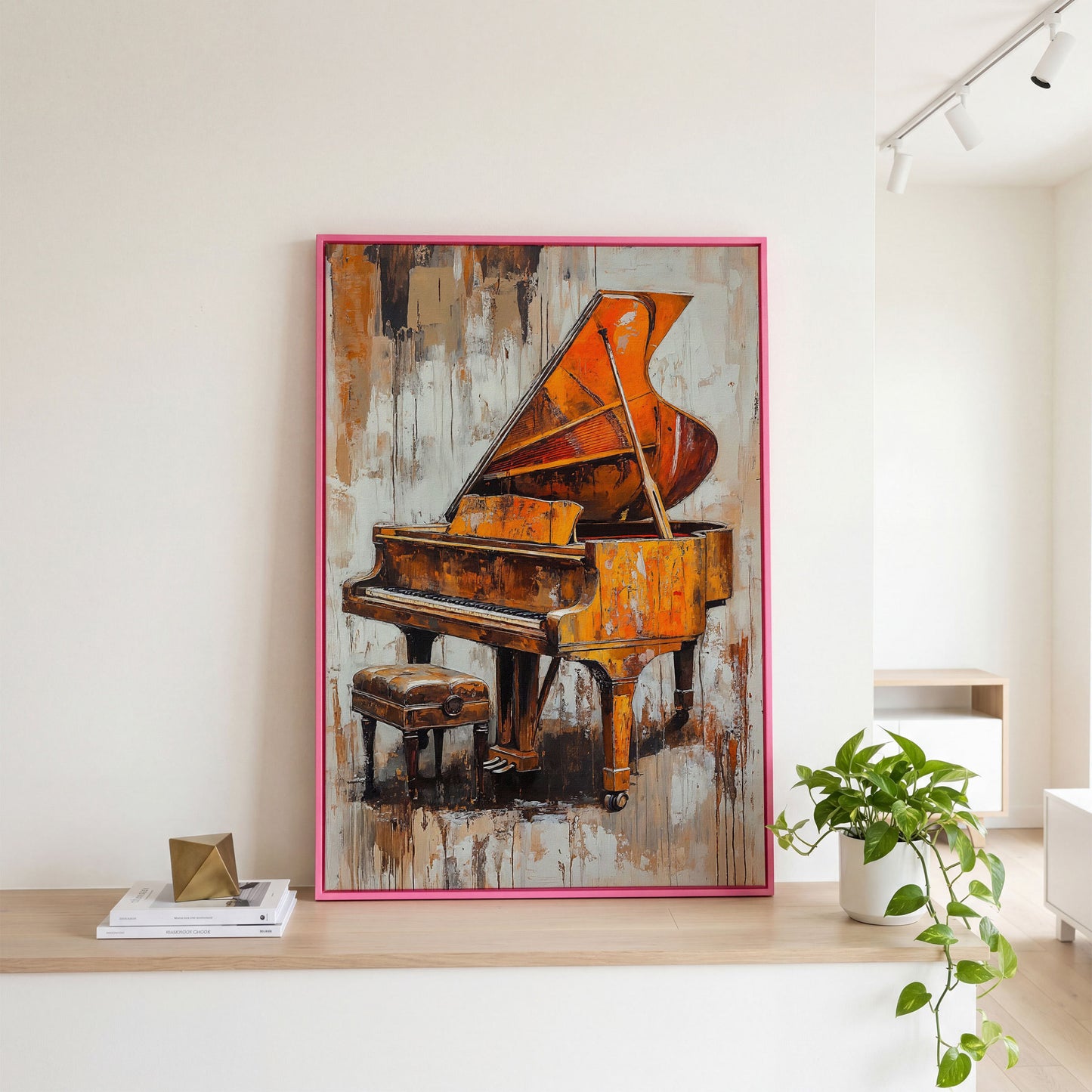 Vintage Piano Abstract Canvas Print in pink floating frame