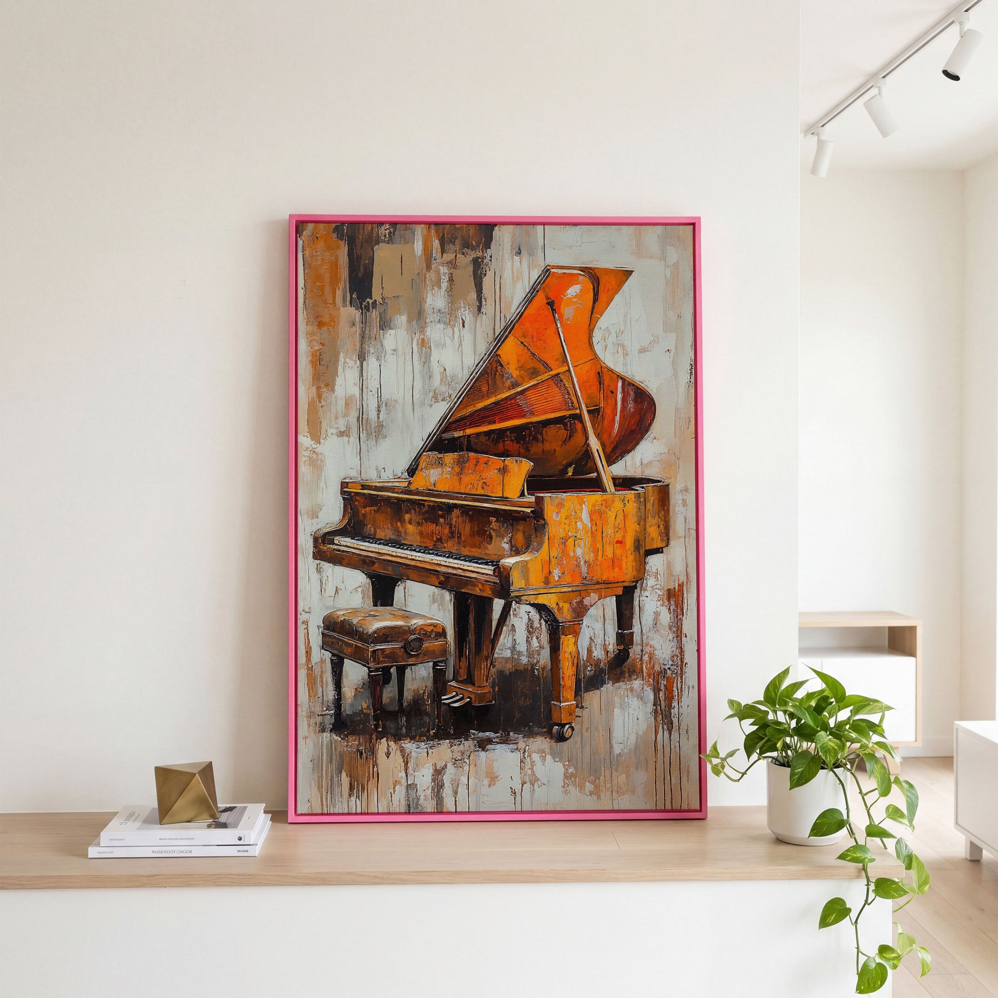 Vintage Piano Abstract Canvas Print in pink floating frame