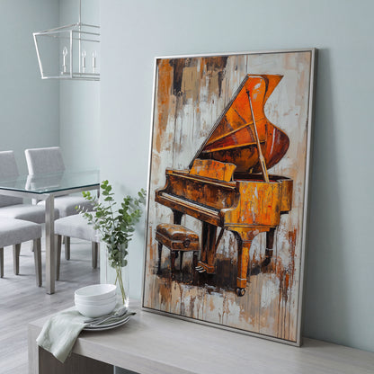 Vintage Piano Abstract Canvas Print in silver floating frame