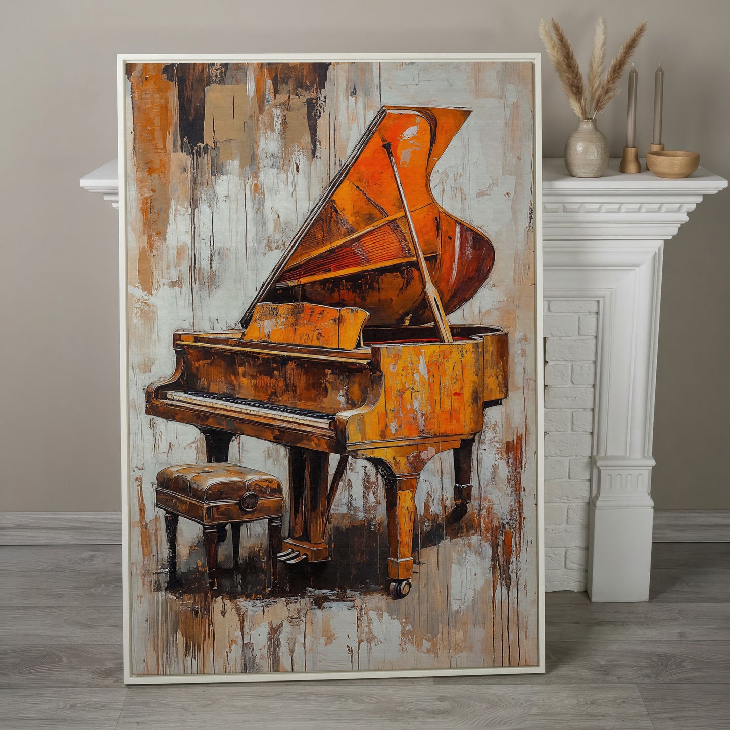 Vintage Piano Abstract Canvas Print in white floating frame