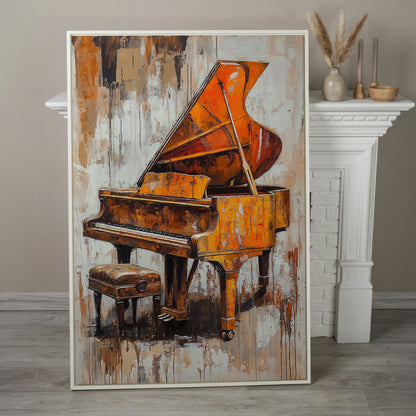Vintage Piano Abstract Canvas Print in white floating frame