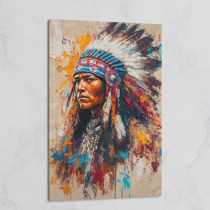 Colorful Native American Woman Portrait Canvas on gallery wrap