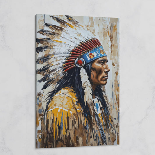 Indian Chief Profile Canvas in Ochre and Red on gallery wrap