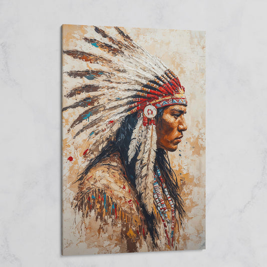 Native American Warrior with Feather Headdress Canvas on gallery wrap