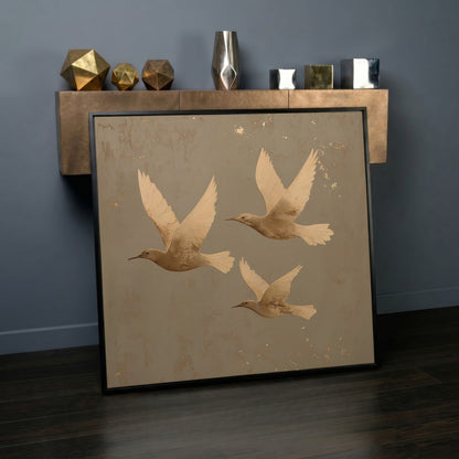 Flying Birds Minimalist Canvas in black floating frame