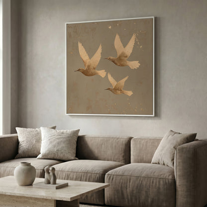Flying Birds Minimalist Canvas in white floating frame