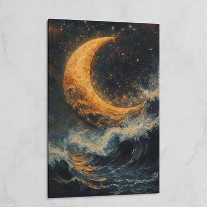 Crescent Moon Over Stormy Sea Canvas Wall Art on gallery wrap