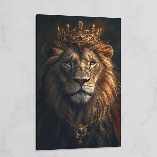 Lion with Crown Portrait Canvas on gallery wrap