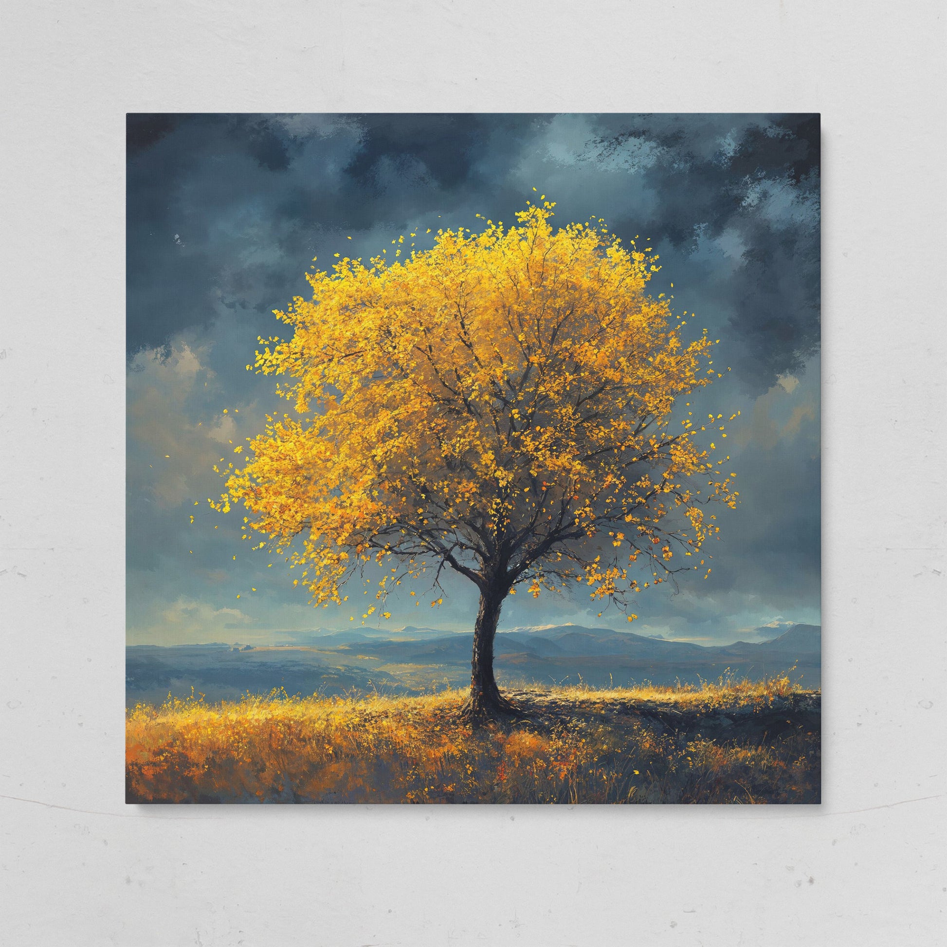 Autumn Tree Against Dark Sky Canvas on gallery wrap