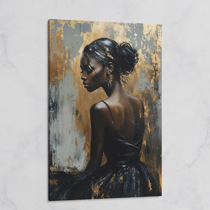 Chic Black Woman in Dress Fashion Canvas on gallery wrap
