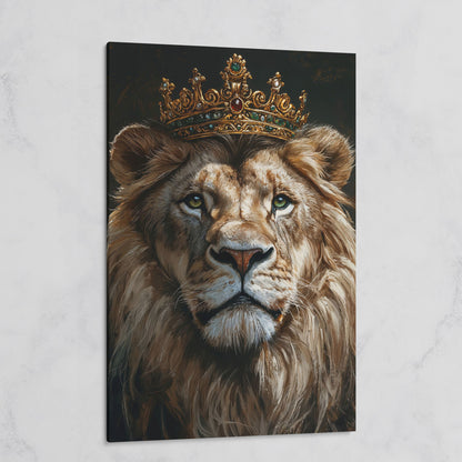 Crowned Lion Portrait Canvas on gallery wrap