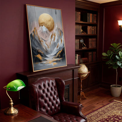 Mountain and Golden Moon Canvas in antique gold floating frame