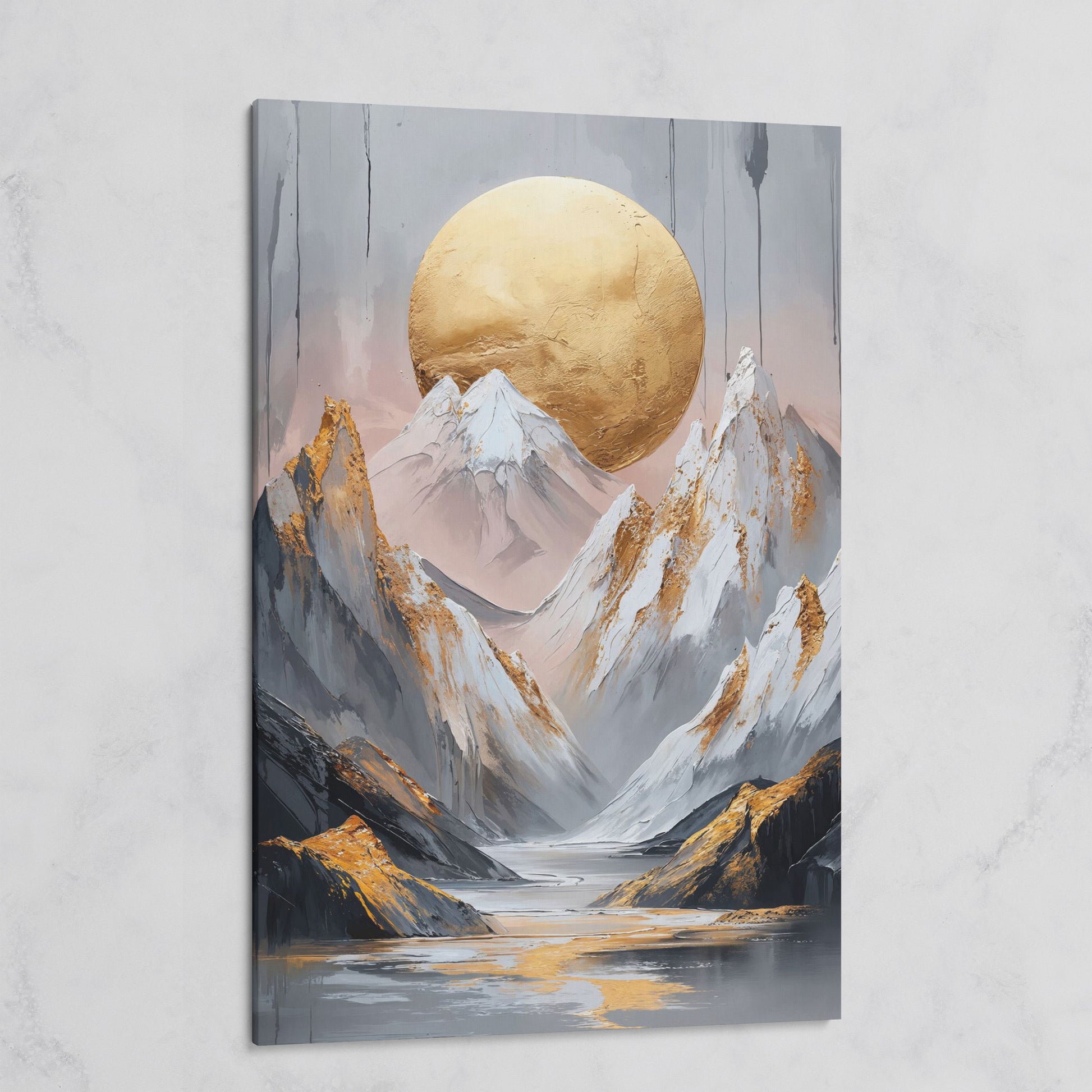 Mountain and Golden Moon Canvas on gallery wrap