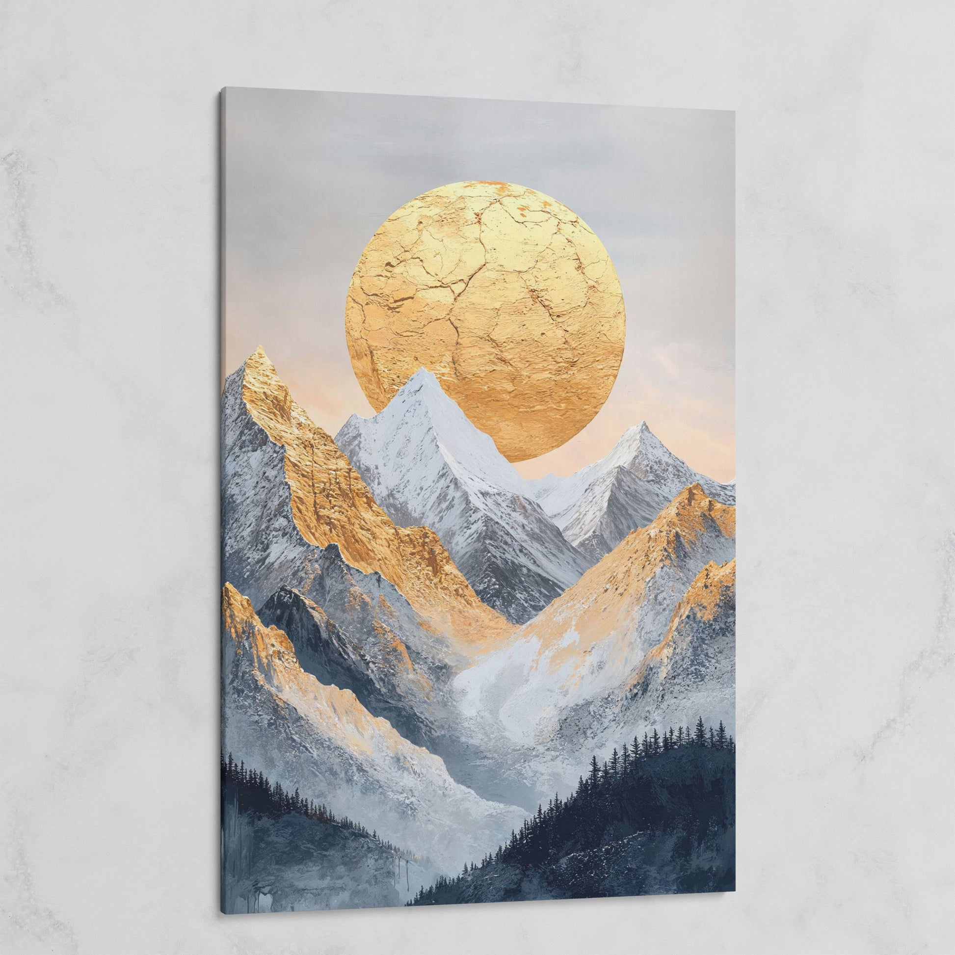 Golden Sun Amid Snowy Mountains Canvas on gallery wrap