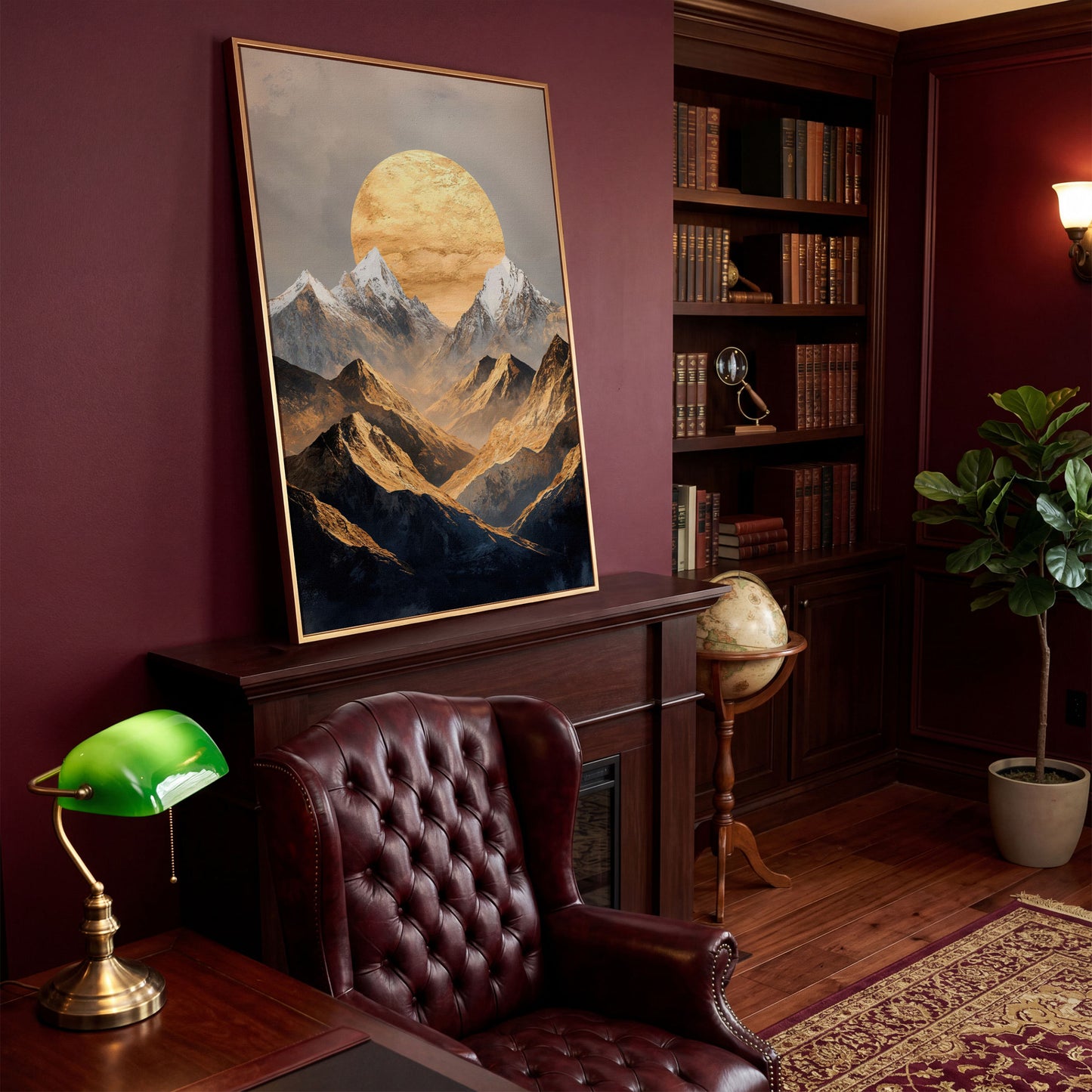Sunrise Over Mountains Canvas Print in antique gold floating frame