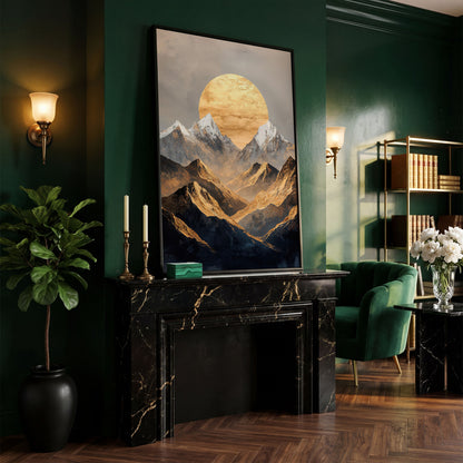 Sunrise Over Mountains Canvas Print in black floating frame