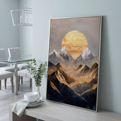 Sunrise Over Mountains Canvas Print in silver floating frame