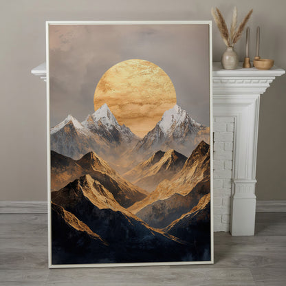 Sunrise Over Mountains Canvas Print in white floating frame