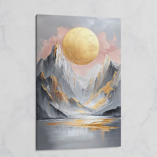 Golden Sun and Mountain Peaks Abstract Canvas on gallery wrap