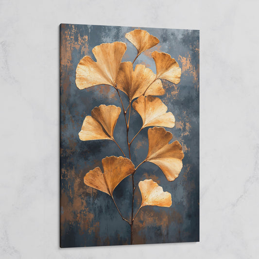 Golden Ginkgo Leaf Abstract Canvas on gallery wrap