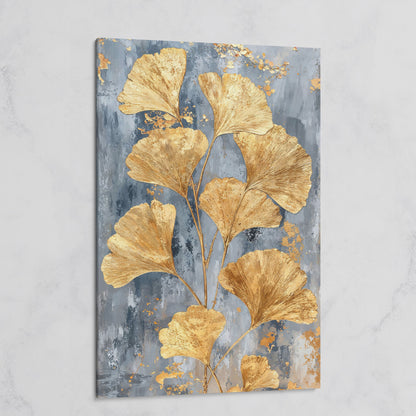 Golden Ginkgo Leaves on Slate Canvas on gallery wrap