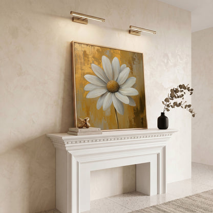 White and Gold Daisy Canvas in white oak floating frame