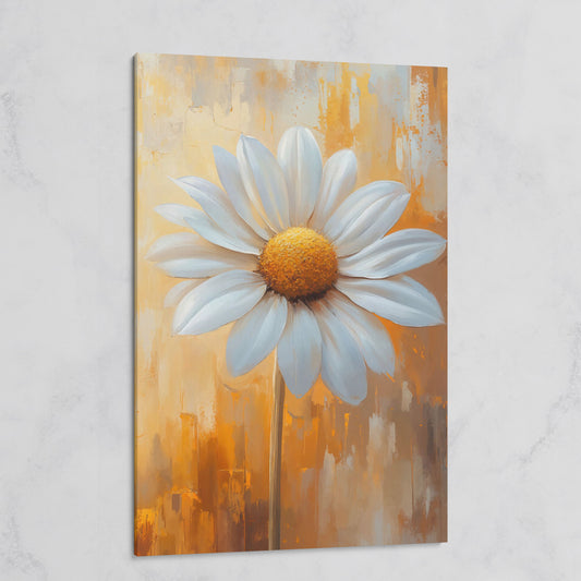 White Daisy on Ochre Canvas Print on gallery wrap