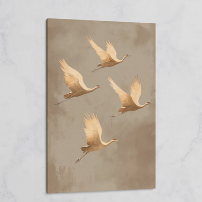 Cranes in Flight Canvas Print, Minimalist Taupe on gallery wrap