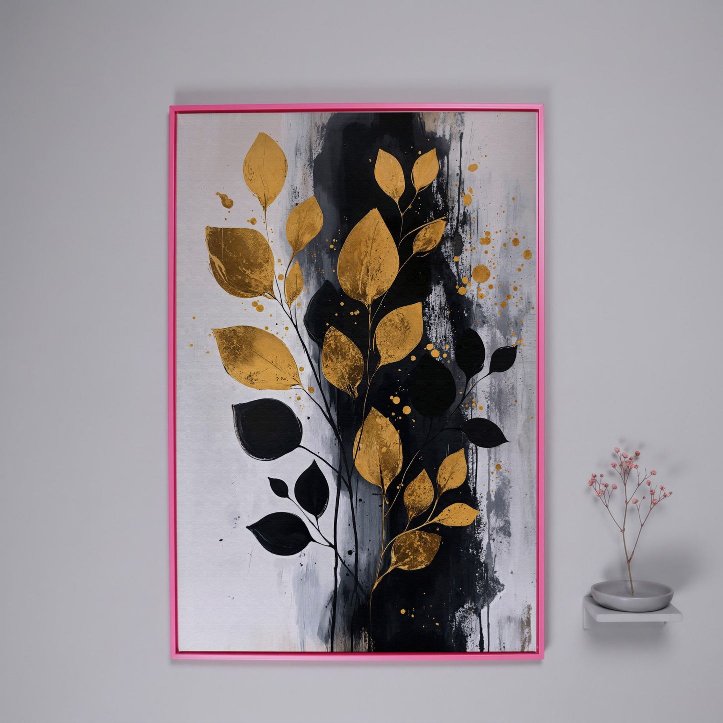 Modern Minimalist Botanical Leaf Canvas in pink floating frame