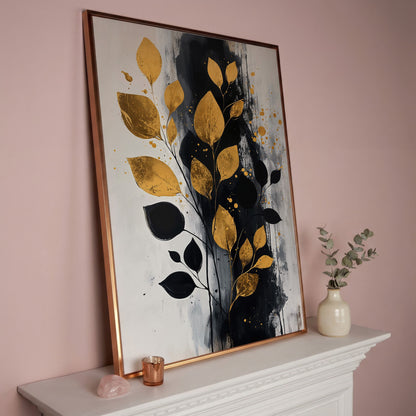 Modern Minimalist Botanical Leaf Canvas in rose gold floating frame