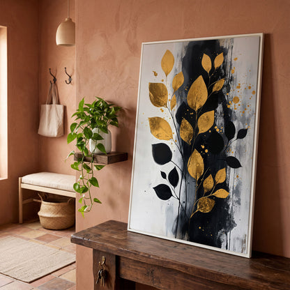 Modern Minimalist Botanical Leaf Canvas in white floating frame