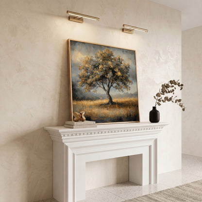 Serene Landscape Tree Canvas in white oak floating frame