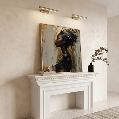 Abstract Female Portrait with Gold Accents Canvas in white oak floating frame