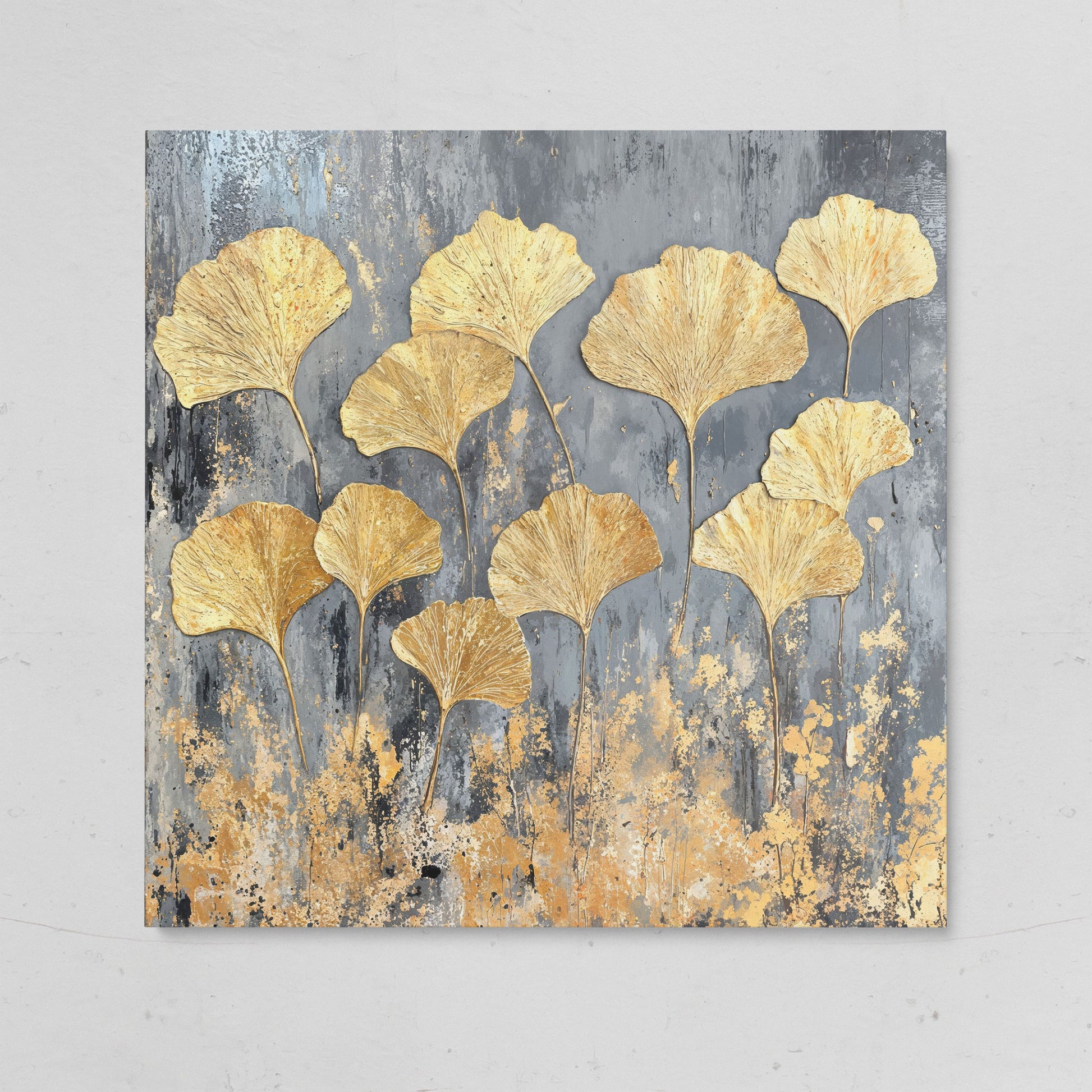 Gold Ginkgo Leaves Canvas Print on gallery wrap